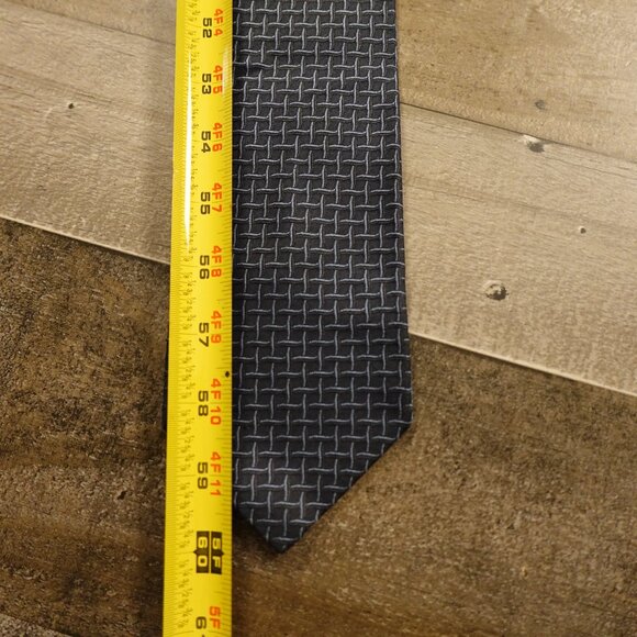 Hugo Boss Silk Tie Made in Italy Navy Blue Basketweave Pattern - Picture 5 of 6